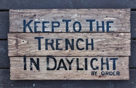 Tile, 2 x 3 with sign "Keep to the Trench in daylight"