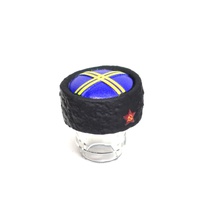 Papakha Kubanka Cossack Fur Hat blue top with yellow stripes and red star