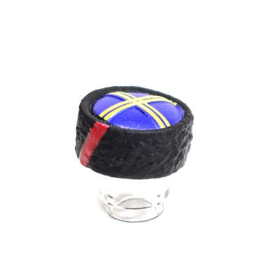Papakha Kubanka Cossack Fur Hat blue top with yellow stripes and red stripe