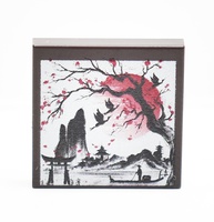 Tile, 2 x 2 with painting "Sakura on the background of the mountain"