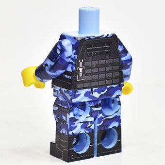 LEGO Soldier in sky blue camo + Vest. Legs and torso, 3 sides printed arms