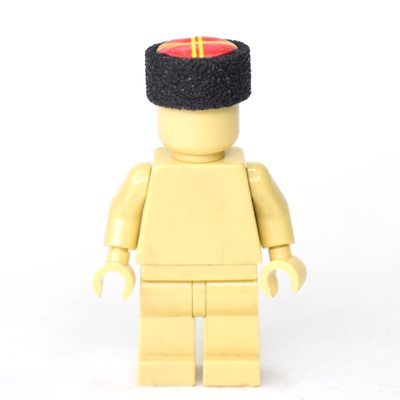 Papakha Kubanka Cossack Fur Hat red top with yellow stripes.