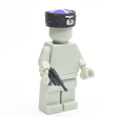 Papakha Kubanka Fur Hat blue top with wehrmacht insignia for lego minifigures