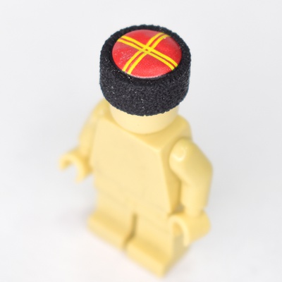 Papakha Kubanka Cossack Fur Hat red top with yellow stripes.