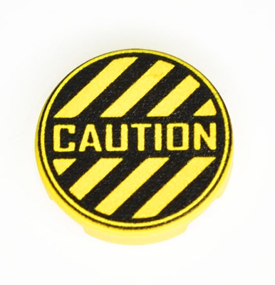 Tile, Round 2 x 2  with print "Caution"